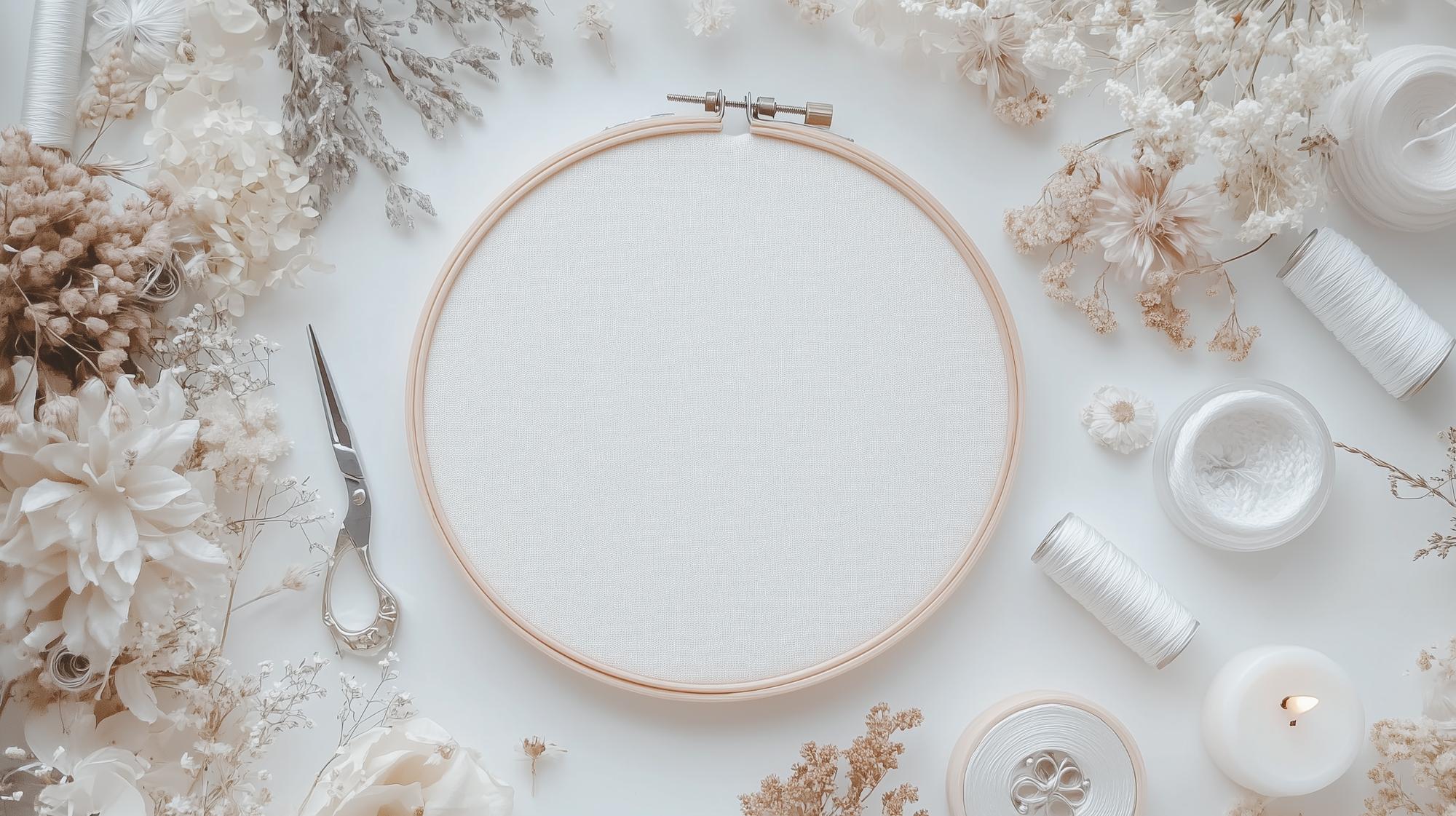 embroidered floral panel on natural linen